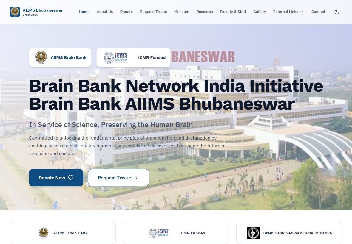 AIIMS Bhubaneswar Brain Bank landscape tablet website view