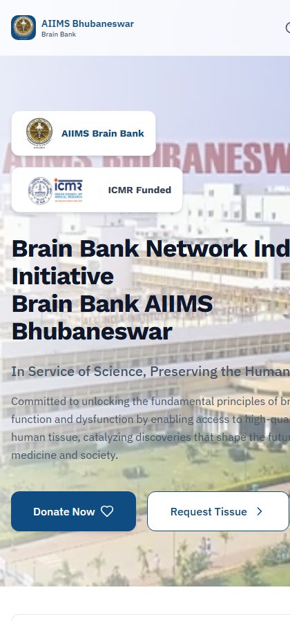 AIIMS Bhubaneswar Brain Bank phone website view