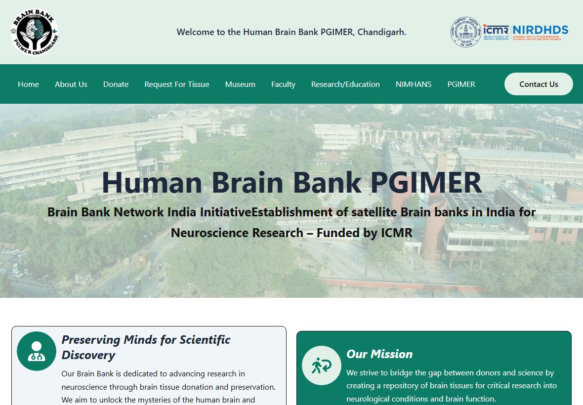 PGIMER Brain Bank landscape tablet website view